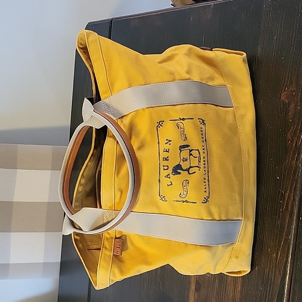Lauren Ralph Laurn Canvas Soft Tote with Leather Accents